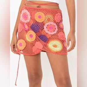 Zara Multi Colourful Crochet Cotton Wrap Mini Skirt Size M